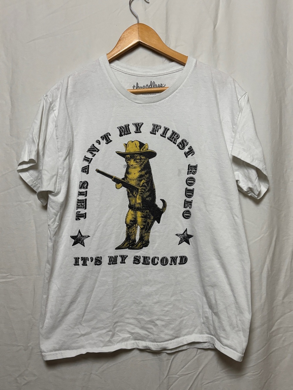 Threadless (FLAW) white cotton cat rodeo graphic tee